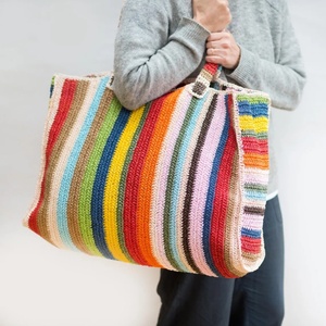 Bolso de Mano <span class=keywords><strong>Vintage</strong></span> para Mujer, Bolso de Hombro Elegante con Rayas Coloridas, Bolso de Papel Trenzado para el Día a Día - Product Image 6