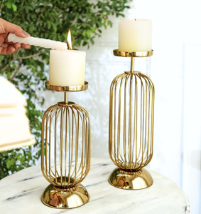 Ensemble de bougeoirs en cage modernes, accent créatif, restaurants, hôtels, bureaux, décoration intérieure contemporaine, laiton/aluminium - Product Image 3