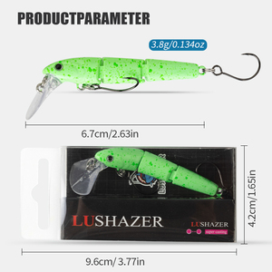 Leurre de pêche articulé type Minnow, leurre dur 6,7 cm 3,8 g, crankbait à action nageuse en S, hameçon simple, leurre artificiel pour achigan, <span class=keywords><strong>truite</strong></span>, perche - Product Image 2