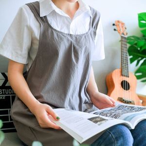 Nouvel article : Tablier en lin tendance de style japonais, taille personnalisée, tabliers croisés au dos pour femmes avec 2 poches - Product Image 2