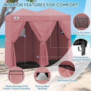Tente Pop-Up EAGLE PEAK 8x4, Abri Résistant à l'Eau, Protection Solaire, Plage, Piscine, Vestiaire, Séances Photo (Rose), Acier Allié, Polyester - Product Image 4