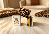 Magnifique ensemble de mahjong pliable de luxe à imprimé léopard, fabriqué en acrylique 4 couches, idéal pour le jeu en intérieur et les cadeaux