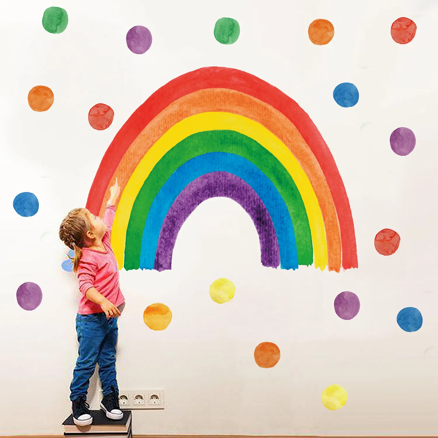 Funlife JY030 real watercolor colorful rainbow with dots art wall decals for kids nursery room