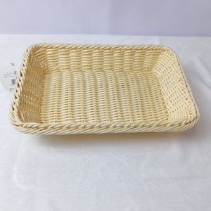 Rectangular Imitation Rattan <b>Basket</b> Brown Off White Coffee Color Plastic Storage Tray For Fruit Snack Candy Baking <b>Bread</b> - Product Image 4