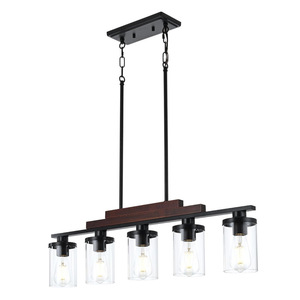 [Core Product Name] Linear Pendant <b>Light</b> 5 Heads Black Wooden Rectangular Adjustable Height For <b>Kitchen</b> Island Dining Room - Product Image 5