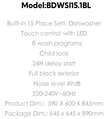 Built-in 15 Place Sett. Dishwasher