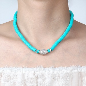 Moda donna gioielli Casual lega catena collegamento argilla polimerica pezzi lucido argento dorato zircone collana girocollo collane - Product Image 5