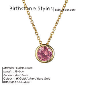 Grosir 8mm baja nirkarat Rhinestones 12 bulan batu kelahiran liontin Lucky Birthstone Charms kalung - Product Image 3