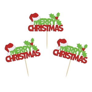 Juego de Adornos para Pastel de Navidad con Letrero de Feliz Cumpleaños, Gorro de Santa Claus y Adornos de Feliz Navidad para Decoración Festiva de Postres Navideños - Product Image 1