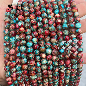 Gran oferta de cuentas de piedras preciosas naturales pulidas de <span class=keywords><strong>jaspe</strong></span> imperial rojo <span class=keywords><strong>azul</strong></span>, cuentas de <span class=keywords><strong>jaspe</strong></span> imperial sueltas redondas para hacer pulseras - Product Image 6