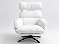 Moderner Hochlehner-Drehsessel mit Weißem Stoffbezug, Freizeitsessel mit Schwarzer Metallbasis, Lounge-Sessel für Wohnzimmer