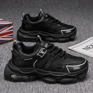 Chaussures d'été pour hommes Nouvelles chaussures respirantes Trendy Versatile Thick Soled Height Boosting Sports Shoes Casual Black Trendy Shoes - Product Image 4