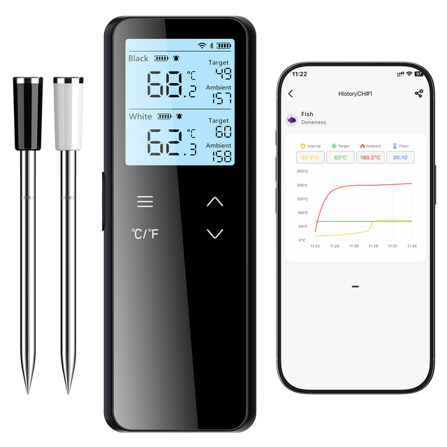 Dual Probe WiFi Wireless Meat Thermometer LCD Touch Screen IP67 Waterproof Food Grade Stainless Steel OEM Customizable BBQ