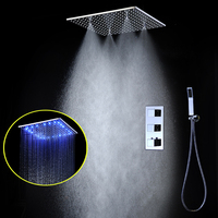 Salle de bains Ceilling LED Douche Ensemble 304 en acier inoxydable 20 pouces SPA Brouillard Précipitations Panneau De Tête De Douche Avec Mitigeur Thermostatique Robinets