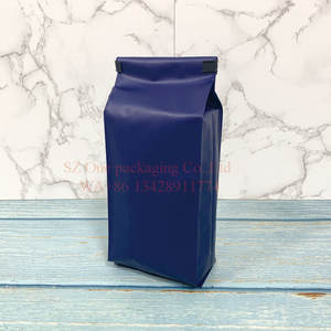 Pochette d'emballage de grains de café de thé à gousset latéral noir blanc bleu mat avec valve à cravate - Product Image 1