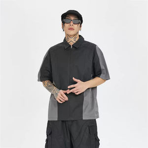 เสื้อเชิ้ตผู้ชายแขนสั้นคอปกพับได้ ผ้าฝ้าย 100% ทรงโอเวอร์ไซส์ ระบายอากาศได้ดี สไตล์ลำลอง มีซิป  รับสกรีนโลโก้ตามแบบ - Product Image 1