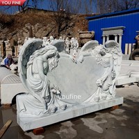 Nisan Marmer Beige Ukiran Tangan YOUFINE dengan Patung Malaikat, Monumen Pemakaman Mewah Kustom untuk Dekorasi Peringatan