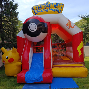 Château gonflable Poke Mon Moonwalk <span class=keywords><strong>Pikachu</strong></span> avec toboggan, combo gonflable Pokeball pour jardin, château gonflable dessin animé avec toboggan sec - Product Image 1