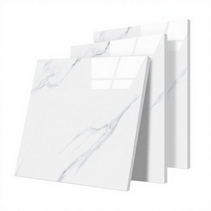 Piastrelle in Ceramica Effetto Marmo Bianco 60x60cm, Antiscivolo, Texture Moderna Imitazione Pietra, Spessore 10mm, Superficie Lucida per Ospedali e Ville - Product Image 1