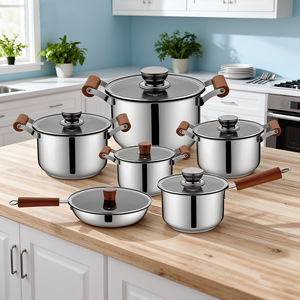 Stainless Steel <b>Cookware</b> <b>Set</b> 12 Piece Non Stick Pots And Pans With Glass Lids For Kitchen Cooking - Product Image 4