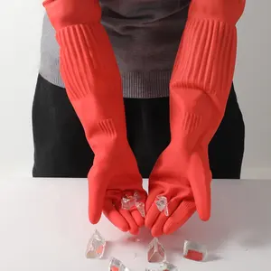 45cm verdickte und längliche Latex handschuhe Reinigung Winter Flocked Red Household Latex handschuhe