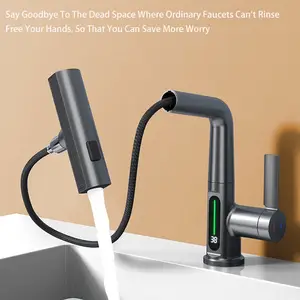 Multifunction 360 Degree Rotating Basin Faucet Led Temperature Digital Display Water Tap Pull Out Basin Mixer Faucet