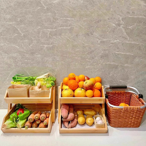Bamboo Kitchen Storage Rack 3 Tier Multi Layer Desktop Fruit <b>Vegetable</b> Bread Snack Organizer - Product Image 2