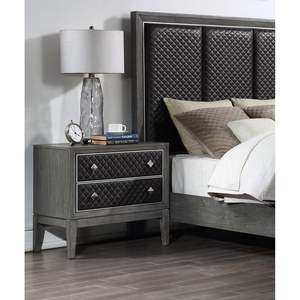 Muebles de dormitorio de diseño clásico moderno DB, 1 pieza, mesita de noche tapizada de piel sintética gris, 2 cajones, joyero de madera ensamblado - Product Image 1