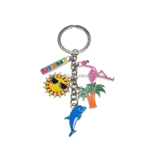Beach Style Custom Florida Souvenir Schlüssel bund Palme Pink Flamingo Charm Schlüssel ring Metall Miami Dolphins Schlüssel anhänger