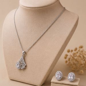 Ensemble collier pendentif et boucles d'oreilles en argent 925, ensemble de bijoux élégants en cristal pour femmes, chaîne pendentif en argent sterling - Product Image 6