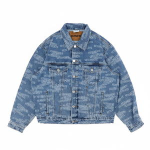 Chaqueta vaquera holgada para hombre, versión personalizada, distribución aleatoria de algodón con estampado de letras, servicio OEM delgado de dibujos animados - Product Image 1