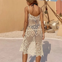 Nouvelle Robe Courte Sexy en Dentelle à Dos Nu et Sans Bretelles, Style Européen, pour Plage, Vacances, Maillot de Bain et Tenue d'Extérieur pour Femme