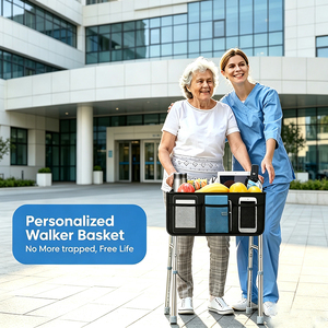 Patient Walker <b>Basket</b> with Cup Holder <b>for</b> Senior Injured People Large Capacity Folding Bag Walker <b>Storage</b> <b>Basket</b> Organizer - Product Image 5