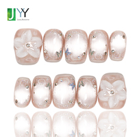 Uñas postizas de gel 3D cortas tipo ataúd hechas a mano al por mayor con empaque personalizado, uñas acrílicas de alta calidad para pegar, venta al por mayor.