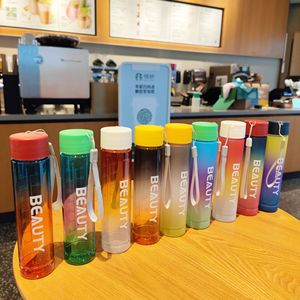 Mini Pocket Cup 220ml Plastic Drinkware With Carrying Strap For Student Travel Use Colorful Frosted Gradient Design - Product Image 1