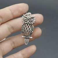Porte-clés Hibou sur Branche en Alliage de Zinc, Argent Vieilli et Bronze, avec Anneau Démontable pour Clip de Sac à Dos d'Observateur d'Oiseaux