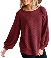 Benutzer definierte leichte weiche Damen lange Ballon ärmel Waffel Strick oberteile T-Shirt Rundhals ausschnitt Übergroßer Pullover Pullover Langarm