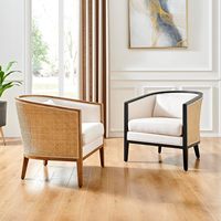 Fauteuil d'appoint en lin Tillman avec rotin et bois d'ingénierie - Meubles de salon pour la maison