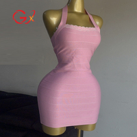 GX2627A Robe Mini Sexy Sans Manches en Tricot de Qualité Supérieure pour Femme 2026, Élégante Robe de Soirée Halter avec Dentelle et Patchwork