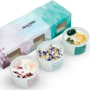 Personalizzato 6 oz Cera di soia fiore di pietra preziosa candela Set di connessione di fragranza manifestazione candele profumate con cristalli curativi