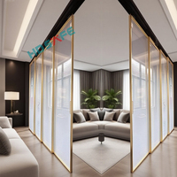 4 Panel Interior Slide Glass Door Internal Sliding Mirror Door Room Divider Movable Glass Wall Aluminum Sliding Door System