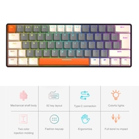 Clavier Gamer T60 avec interrupteurs rouges/bleus, 62 touches, clavier mécanique filaire USB, mini clavier filaire rétroéclairé portable pour jeux, ordinateur portable, PC