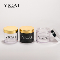 En stock Pot transparent cosmétique en plastique Crème de gommage corporel avec couvercles dorés pour emballage de crème capillaire de 250ml