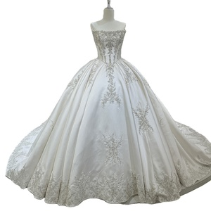 Jancember DW0099 Robes de mariée civiles en satin empire sans bretelles en cristal - Product Image 1