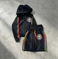 Ensemble de survêtement personnalisé imprimé pour l'été, avec sweat à capuche et short, pour hommes et femmes, fermeture éclair, avec bande latérale, style streetwear, tenue deux pièces