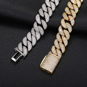 Pulsera y collar de eslabones cubanos gruesos chapados en oro de 18 quilates para hombre y mujer, gargantilla de diamantes de circonia cúbica helada, cadena Miami de Hip Hop con Base de latón - Product Image 3