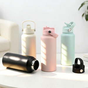 Bouteille d'eau sport isotherme en acier inoxydable à double paroi avec logo personnalisé, paille intégrée, 32 oz - Product Image 1