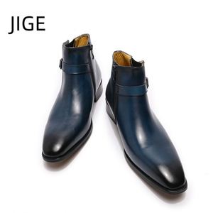 Bottines Chelsea pour homme de grande taille JIGE, en cuir véritable, bottines à la cheville pour homme, chaussures pour homme - Product Image 4