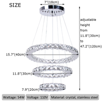 Suspension de lustre moderne en cristal LED pour le salon Plafonnier suspendu télécommandé avec interrupteur de taille moyenne