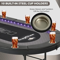 REAHOISY Table de Poker Texas Hold'em Pliable pour 10 Joueurs avec Lumière LED, 2 Ports USB, 2 Ports Type-C, Porte-Gobelets et Rebords Rembourrés, Couleur Noire